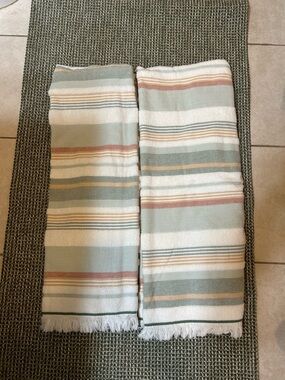 Striped Cotton Throw Blanket in Sage, Cream & Rust